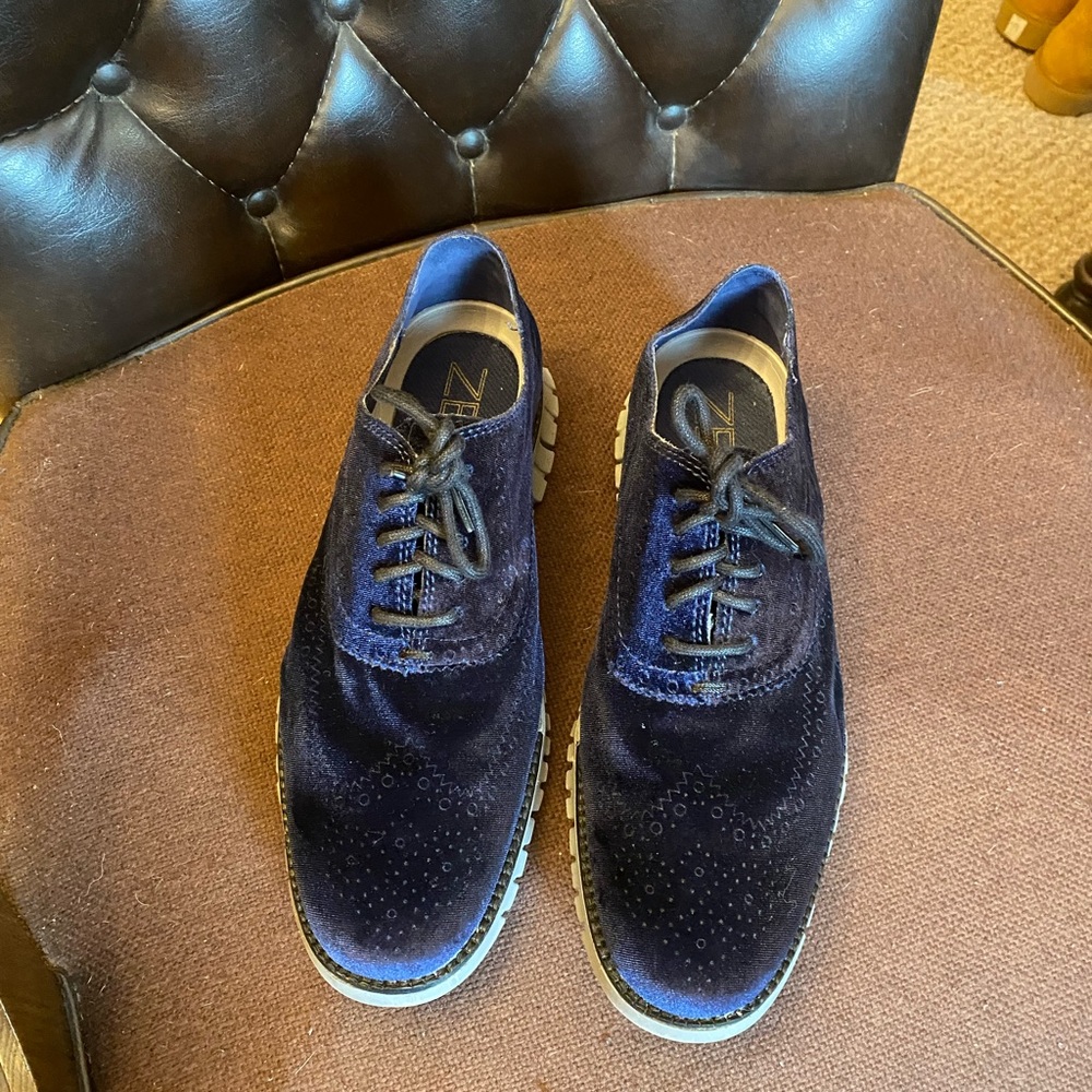 Cole Haan Grand Zero men 7 1/2 blue velvet shoes